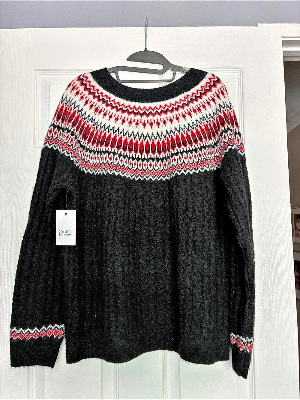 Croft & Barrow Classic Fit Fair Isle Crewneck Sweater Black & Red XXL NWT